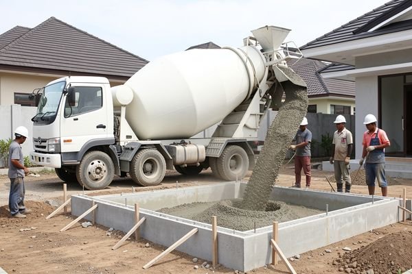 Pengecoran beton readymix menggunakan concrete pump